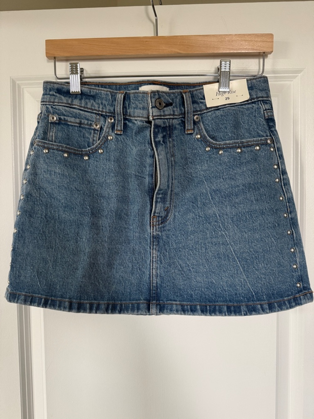 Abercrombie & Fitch Blue Denim Mini Skirt with Silver Studs